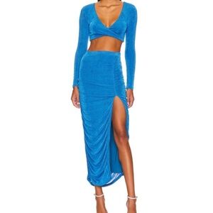 Revolve Blue Asymmetrical Ruched 2 Piece Set